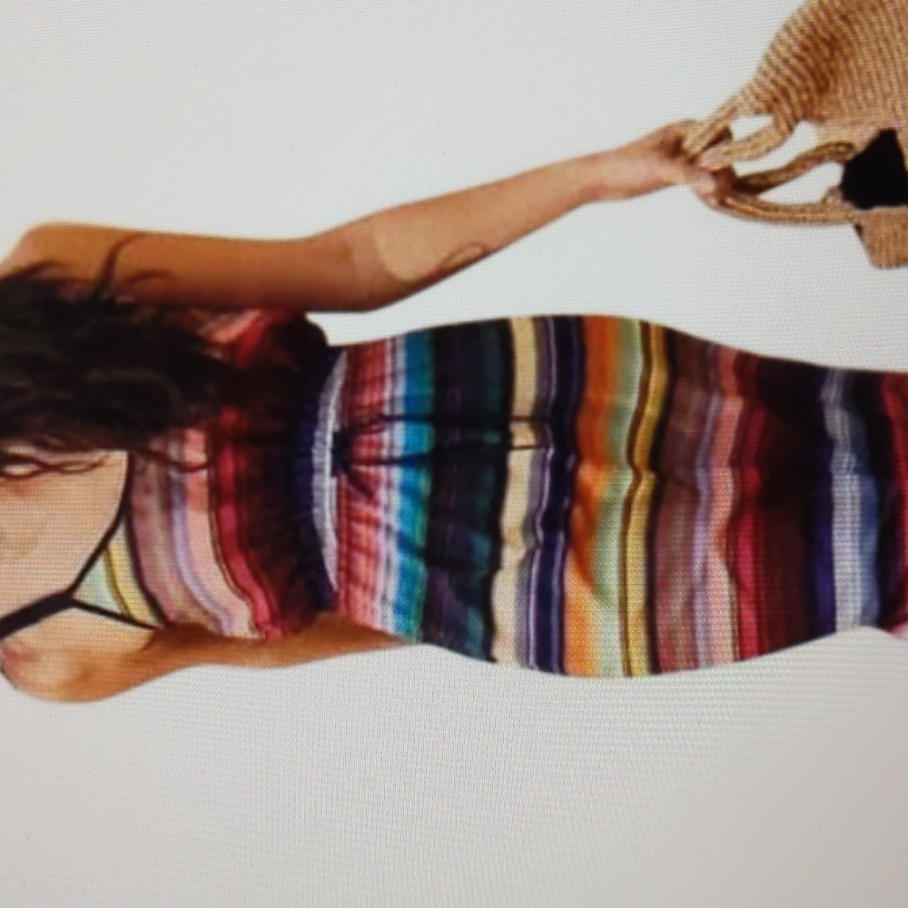 Athleta xl Havana striped midi dress travel beach strappy tank rainbow multi